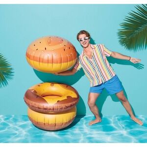Sun Squad Giant Inflatable Hamburger Pool Float‎ Set - 3 Pieces Summer Fun NIB